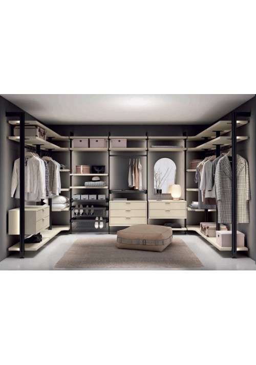 Metal Walk-In Closet with LED Lighting and Adjustable Structure