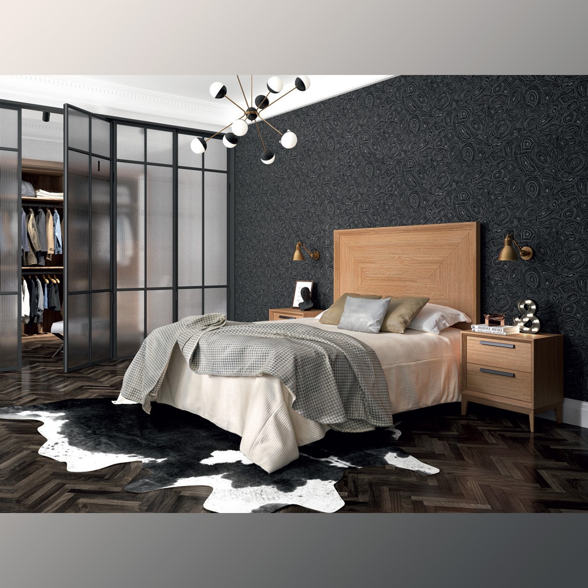 Composición dormitorio, roble con tirador negro