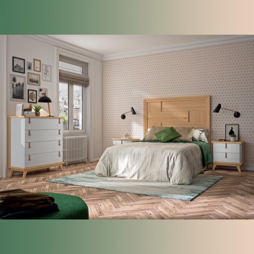 Composición dormitorio avena y blanco pamukkale , tirador cobre.