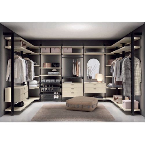 Metal Walk-In Closet with LED Lighting and Adjustable Structure
