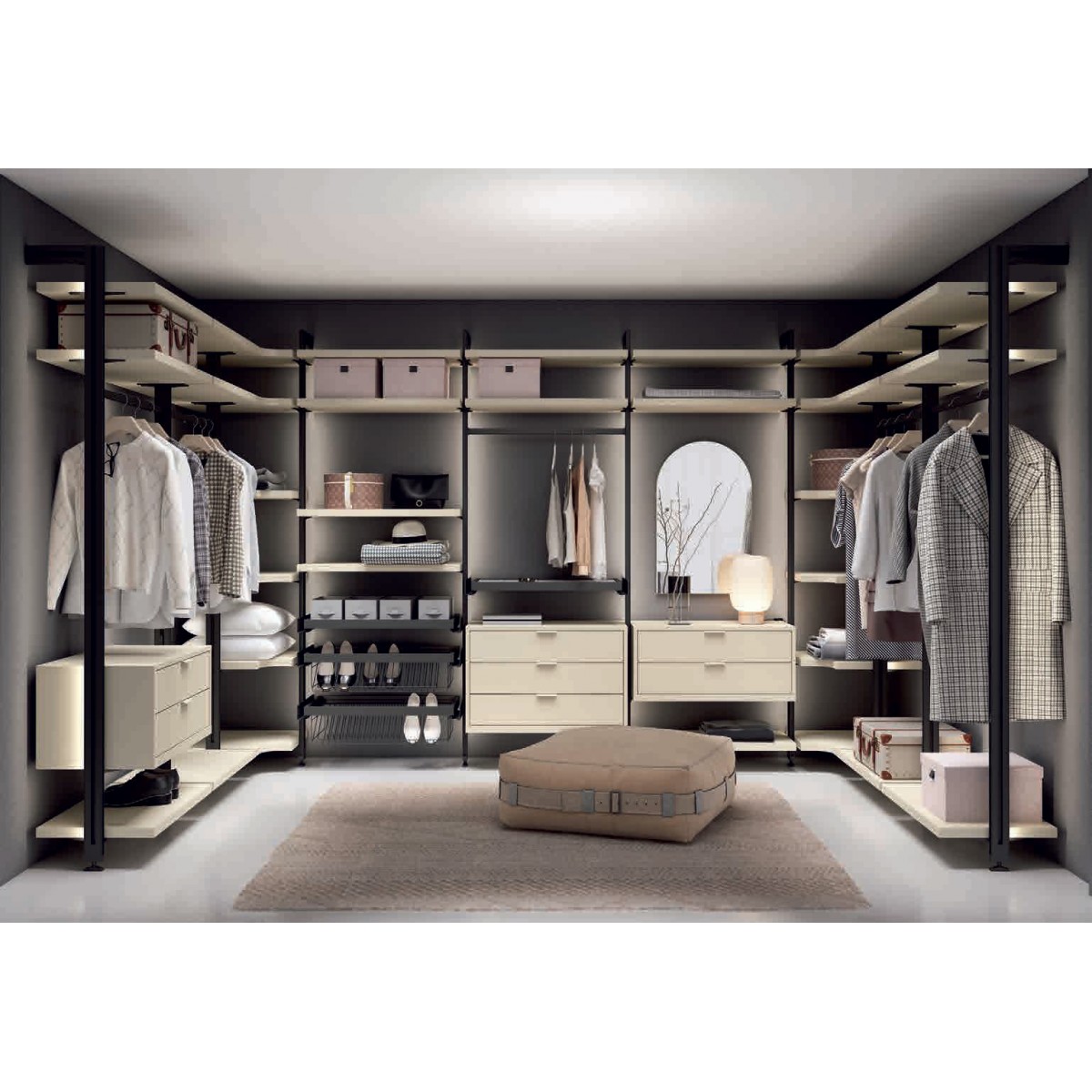 Vestidor metálico con iluminación LED y estructura regulable