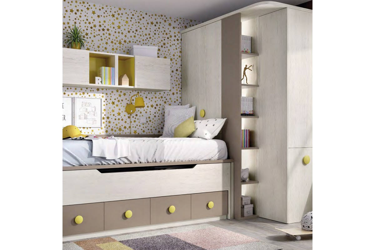 Teen Bedroom with extra large corner wardrobe and extensible desk. Menorca